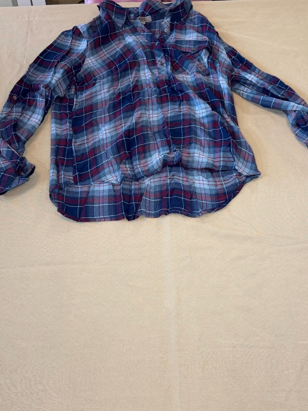 Kut from the Kloth Navy, Red and White Plaid Button-Down Shirt